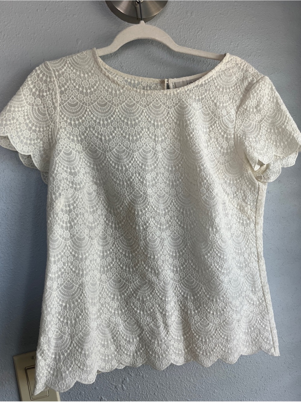 LOFT Cream Lace Short Sleeve Blouse